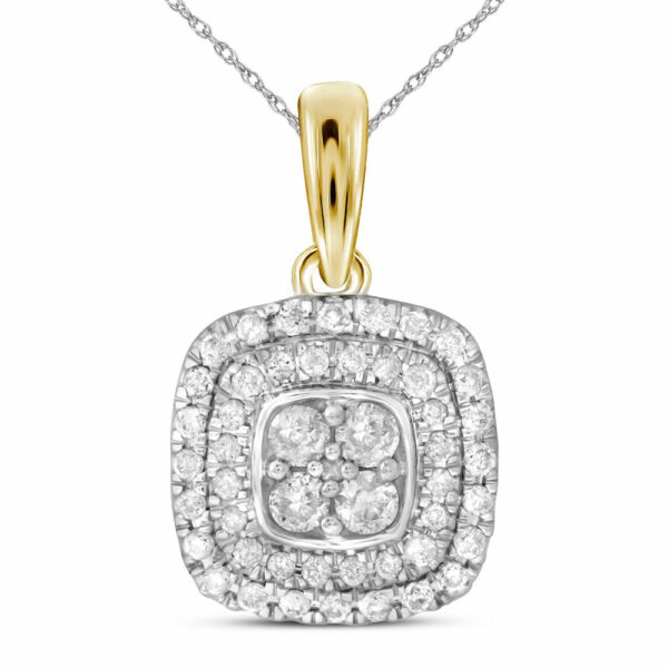 14kt Yellow Gold Womens Round Diamond Cushion Cluster Pendant 1/3 Cttw