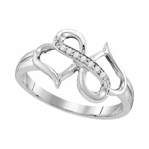 10kt White Gold Womens Round Diamond Double Heart Infinity Ring 1/20 Cttw