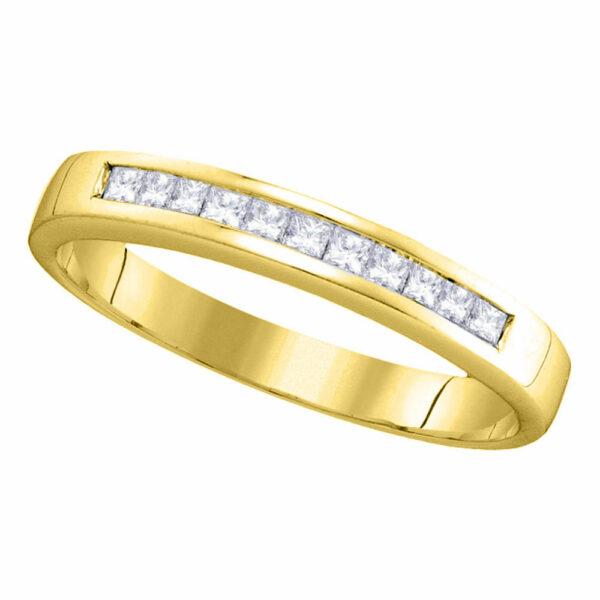 14kt Yellow Gold Womens Princess Channel-set Diamond Single Row Wedding Band 1/4 Cttw