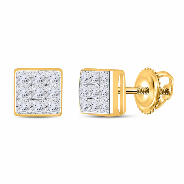 14kt Yellow Gold Womens Princess Diamond Square Earrings 1/4 Cttw