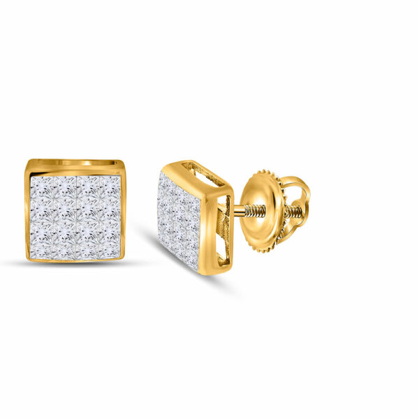 14kt Yellow Gold Womens Princess Diamond Square Cluster Stud Earrings 3/8 Cttw