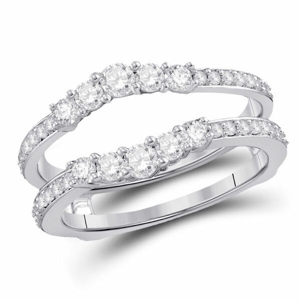 14kt White Gold Womens Round Diamond Wrap Ring Guard Enhancer 3/4 Cttw