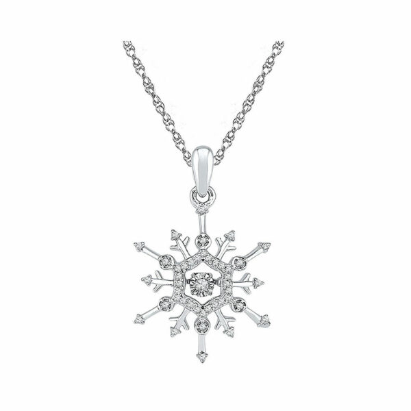 10kt White Gold Womens Round Diamond Snowflake Winter Cluster Pendant 1/6 Cttw