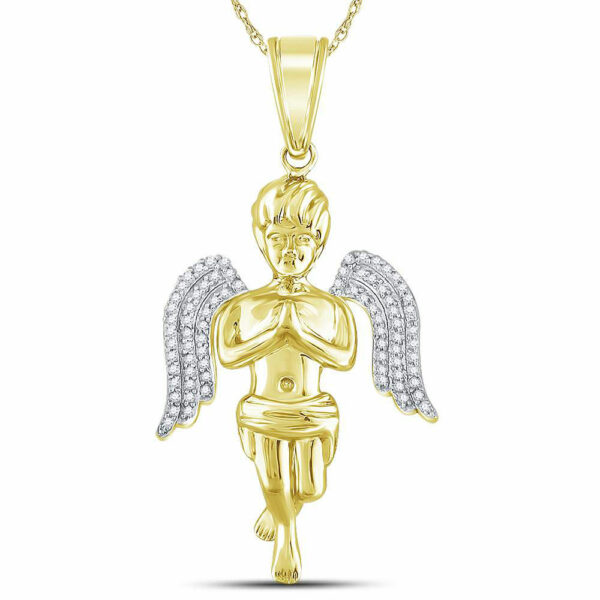 10kt Yellow Gold Mens Round Diamond Praying Angel Charm Pendant 1/4 Cttw