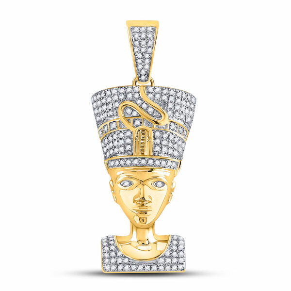 10kt Yellow Gold Mens Round Diamond Nefertiti Pharaoh Charm Pendant 5/8 Cttw