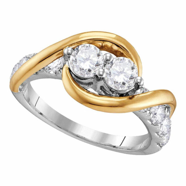 14kt Two-tone Gold Round Diamond 2-stone Bridal Wedding Engagement Ring 1/2 Cttw