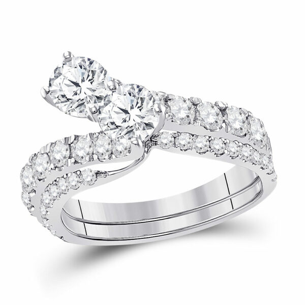 14kt White Gold Round Diamond Bridal Wedding Ring Band Set 2 Cttw