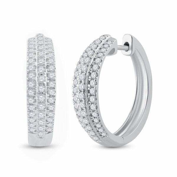 10kt White Gold Womens Round Diamond Hoop Earrings 1 Cttw