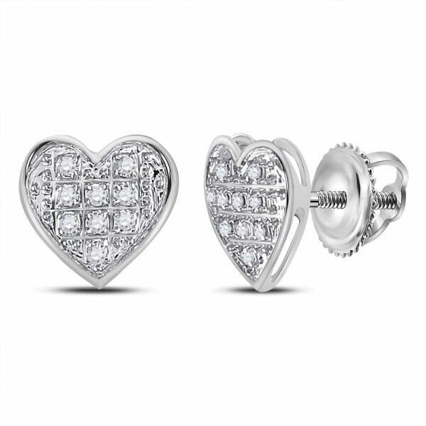 10kt White Gold Womens Round Diamond Heart Cluster Stud Earrings 1/20 Cttw