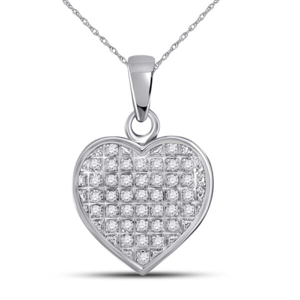 10kt White Gold Womens Round Diamond Heart Cluster Pendant 1/10 Cttw