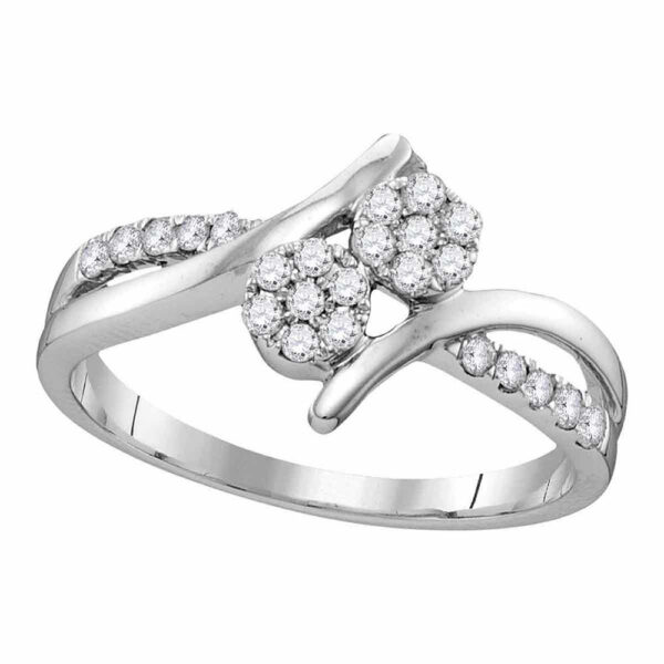 14kt White Gold Round Diamond Double Cluster Bridal Wedding Engagement Ring 1/3 Cttw