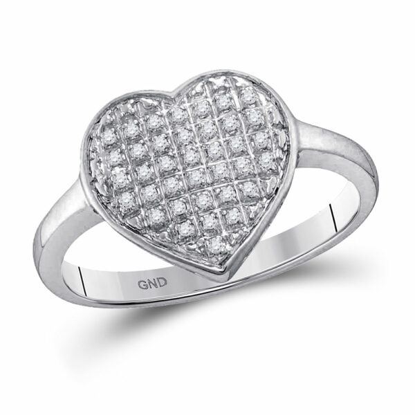 10kt White Gold Womens Round Diamond Heart Cluster Ring 1/4 Cttw