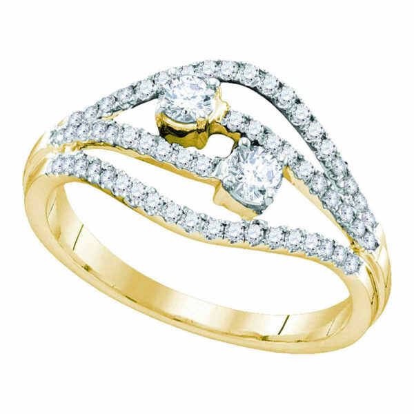 14kt Yellow Gold Round Diamond 2-stone Bridal Wedding Engagement Ring 1/2 Cttw