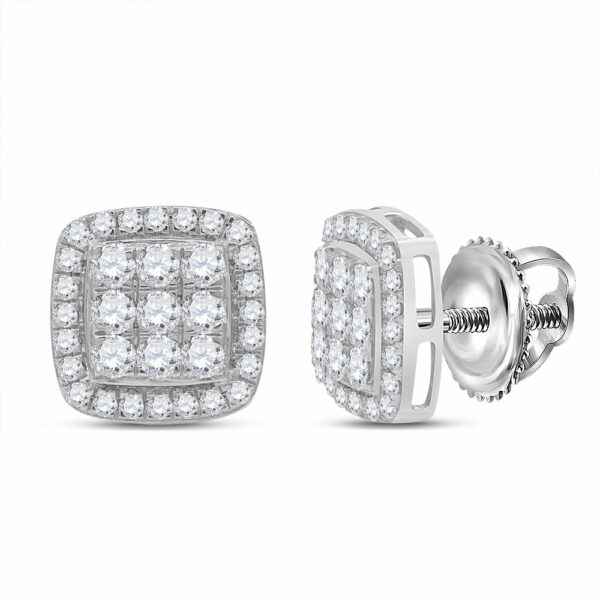 10kt White Gold Womens Round Diamond Square Earrings 1 Cttw