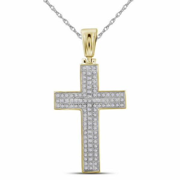 10kt Yellow Gold Mens Round Diamond Cross Charm Pendant 1/3 Cttw