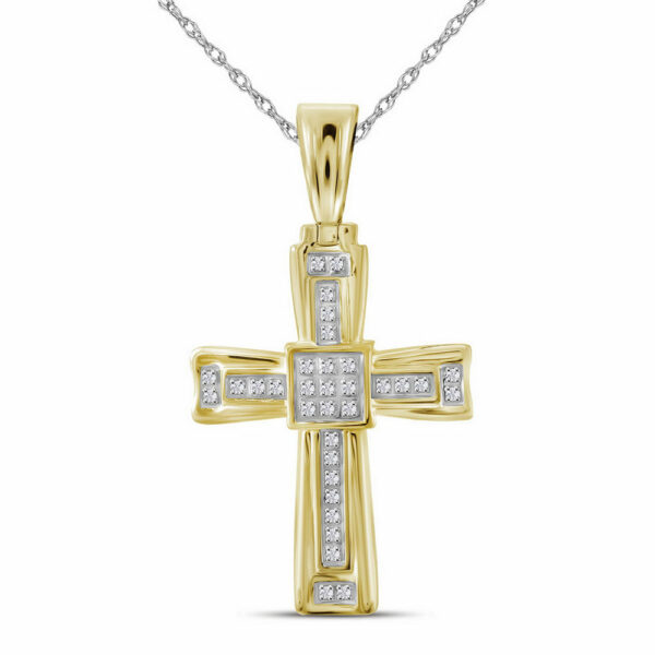 10kt Yellow Gold Mens Round Diamond Cross Charm Pendant 1/10 Cttw