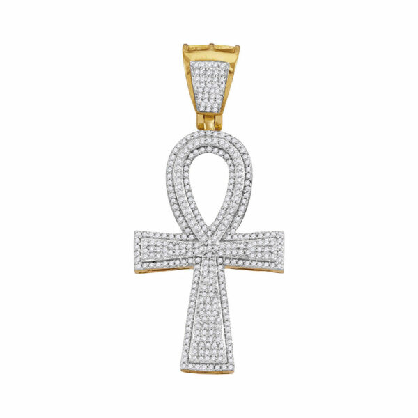 10kt Yellow Gold Mens Round Diamond Ankh Flared Cross Charm Pendant 1 Cttw