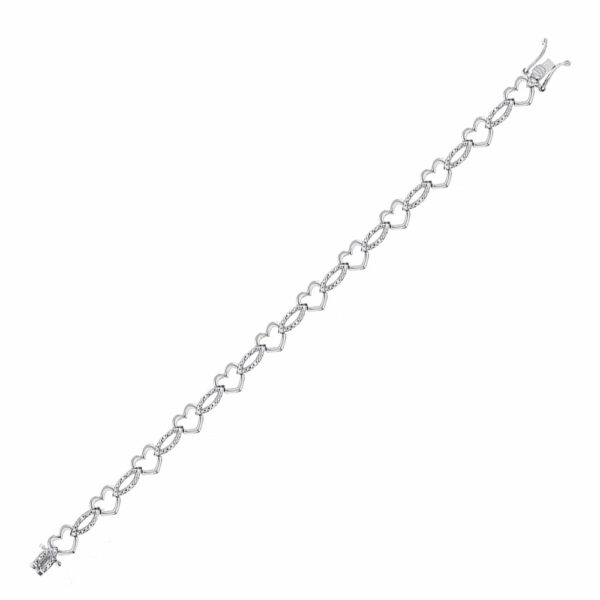 Sterling Silver Womens Round Diamond Heart Outline Link Bracelet 1/12 Cttw