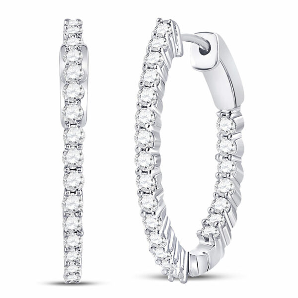 10kt White Gold Womens Round Diamond Inside Outside Hoop Earrings 2 Cttw