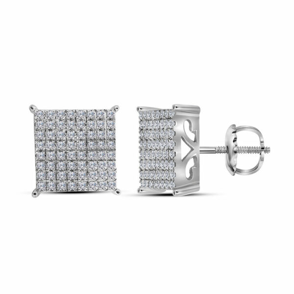 10kt White Gold Womens Round Diamond Square Earrings 1 Cttw