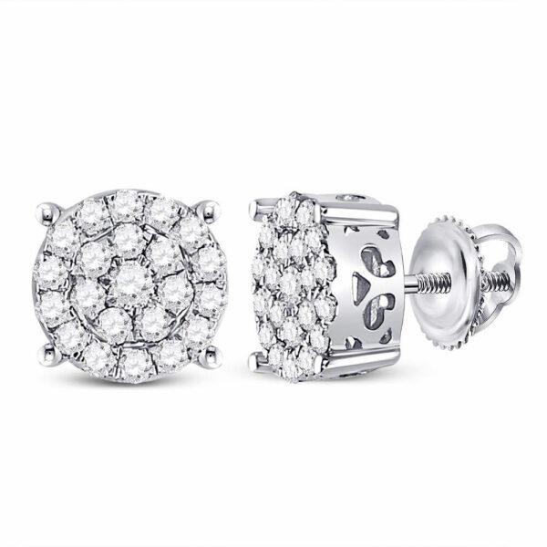 10kt White Gold Womens Round Diamond Cluster Earrings 3/4 Cttw