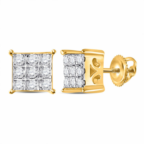 10kt Yellow Gold Womens Round Diamond Square Cluster Earrings 1/6 Cttw