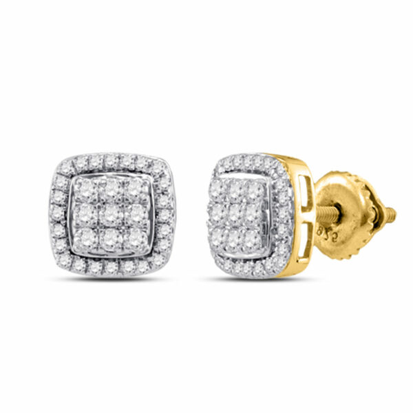 10kt Yellow Gold Womens Round Diamond Square Cluster Earrings 1/2 Cttw