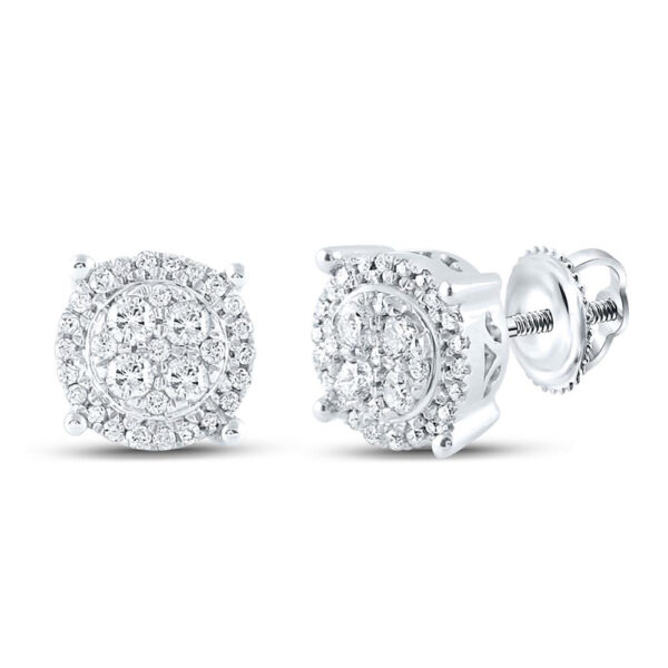 10kt White Gold Womens Round Diamond Cluster Earrings 1/4 Cttw