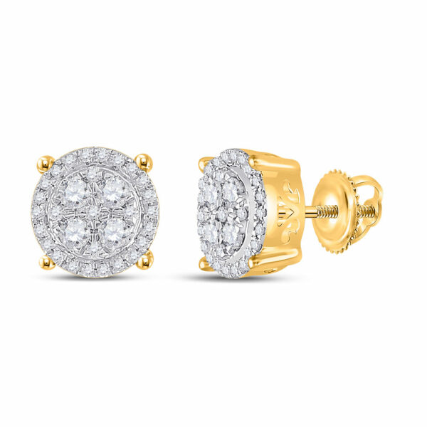 10kt Yellow Gold Womens Round Diamond Cluster Earrings 1/2 Cttw