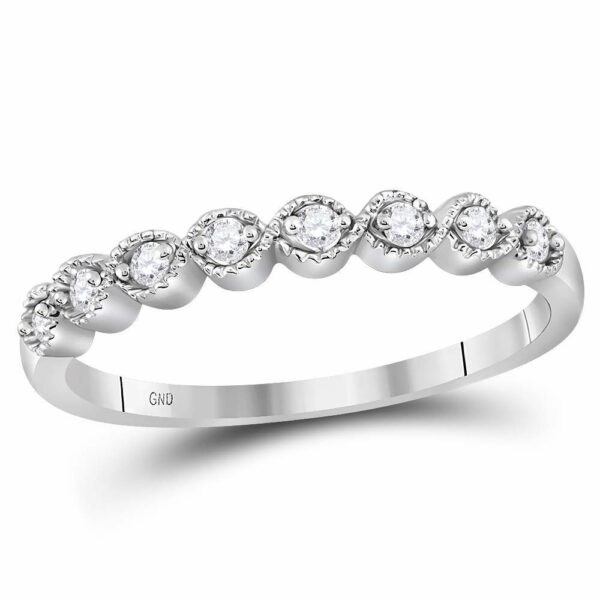 10kt White Gold Womens Round Diamond Stackable Band Ring 1/10 Cttw