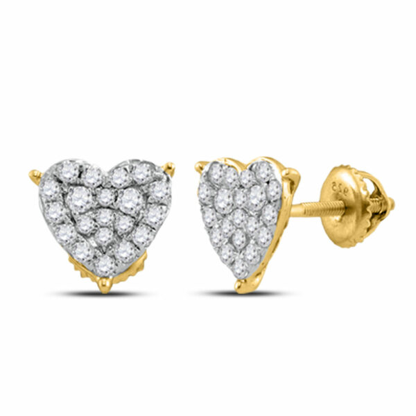 10kt Yellow Gold Womens Round Diamond Heart Earrings 1/2 Cttw