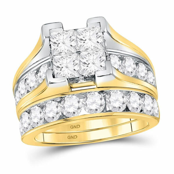 14kt Yellow Gold Princess Diamond Bridal Wedding Ring Band Set 4 Cttw