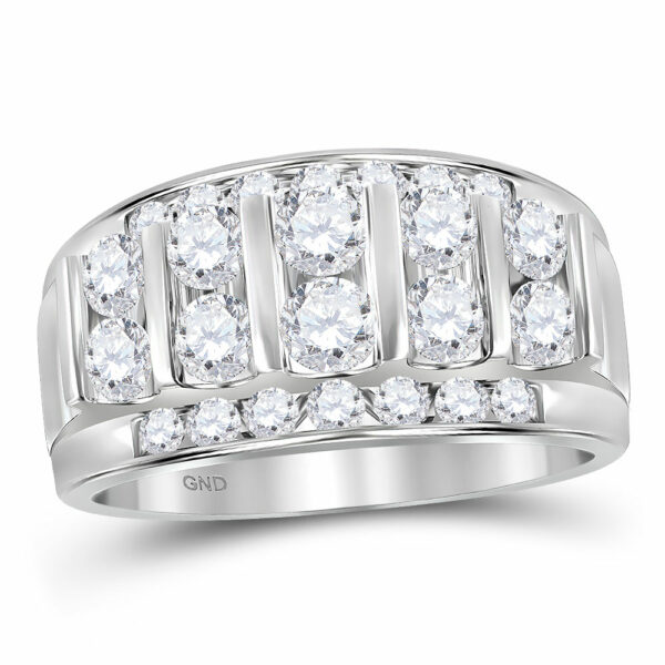 14kt White Gold Mens Round Diamond Wedding Channel Set Band Ring 2 Cttw