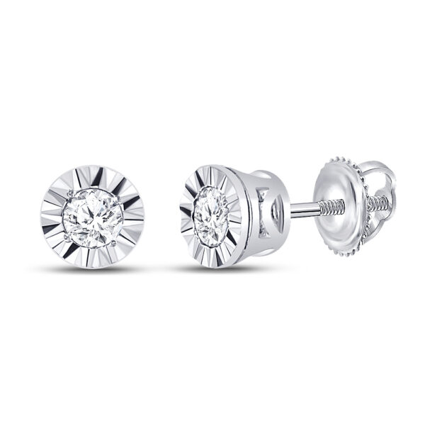 10kt White Gold Womens Round Diamond Solitaire Illusion-set Stud Earrings 1/10 Cttw