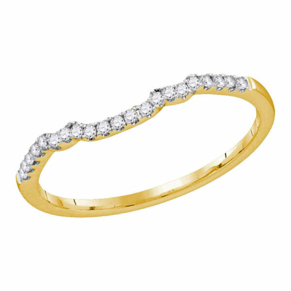 14kt Yellow Gold Womens Round Diamond Contoured Slender Wedding Band 1/10 Cttw