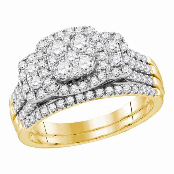 14kt Yellow Gold Round Diamond Bridal Wedding Ring Band Set 1 Cttw