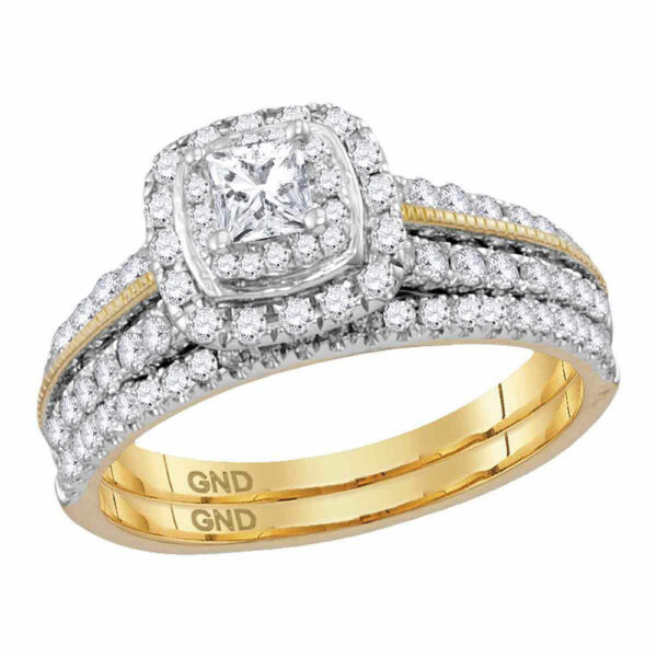 14kt Yellow Gold Princess Diamond Bridal Wedding Ring Band Set 1 Cttw