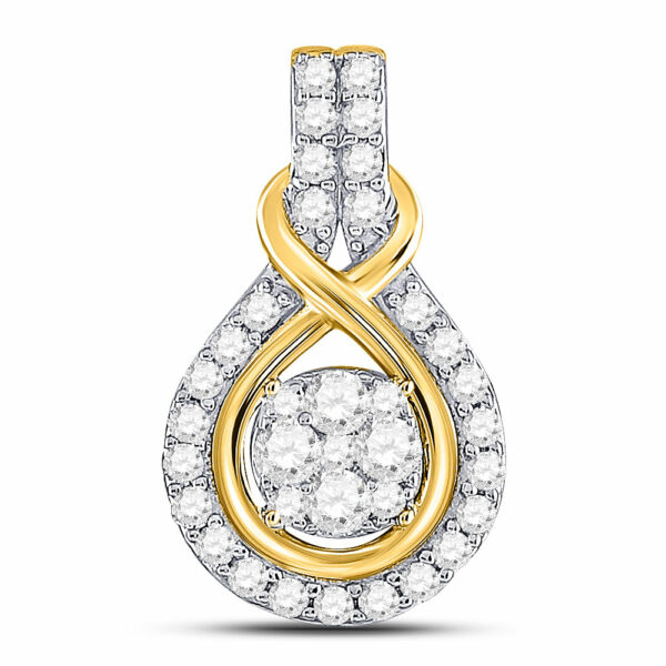 10kt Yellow Gold Womens Round Diamond Cluster Pendant 1/2 Cttw