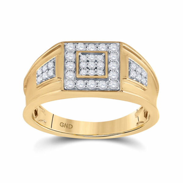 14k Yellow Gold Mens Round Diamond Square Cluster Band Ring 1/2 Cttw