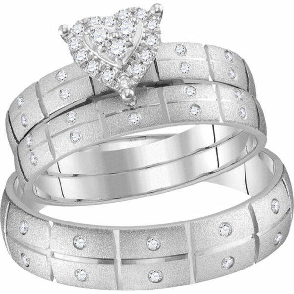 14kt White Gold His Hers Round Diamond Heart Matching Wedding Set 1/4 Cttw