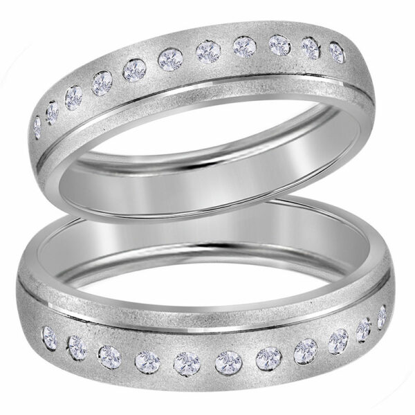 14kt White Gold His Hers Round Diamond Matching Wedding Band Set 1/4 Cttw