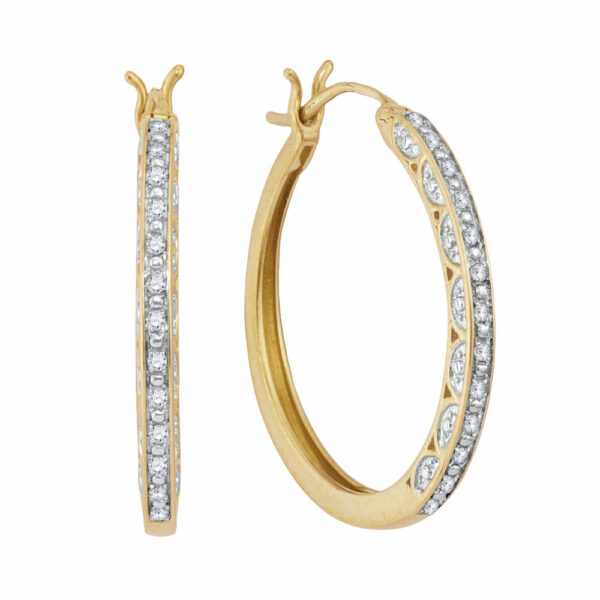 10kt Yellow Gold Womens Round Diamond Hoop Earrings 1/6 Cttw