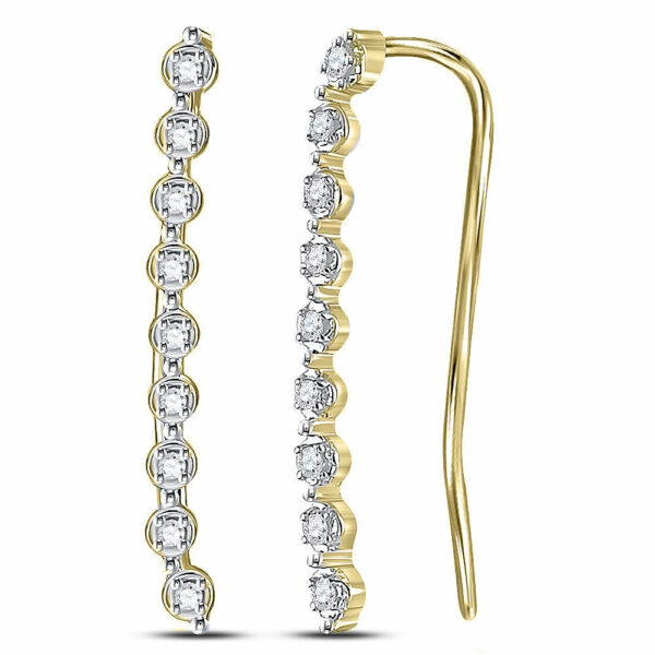 10kt Yellow Gold Womens Round Diamond Climber Earrings 1/20 Cttw