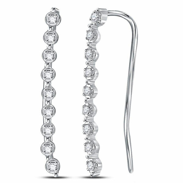 10kt White Gold Womens Round Diamond Climber Earrings 1/20 Cttw