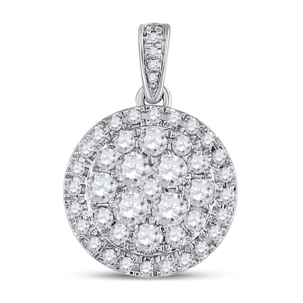 14kt White Gold Womens Round Diamond Halo Cluster Pendant 1 Cttw