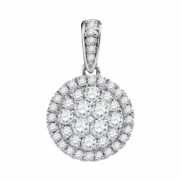 14kt White Gold Womens Round Diamond Concentric Circle Frame Cluster Pendant 1/2 Cttw