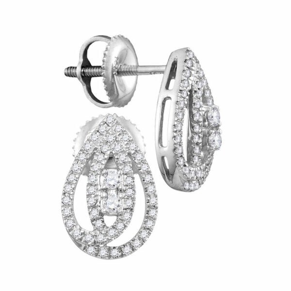 10kt White Gold Womens Round Diamond Teardrop Earrings 1/4 Cttw