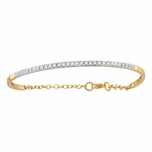 10kt Yellow Gold Womens Round Diamond Promise Bangle Bracelet 1/2 Cttw