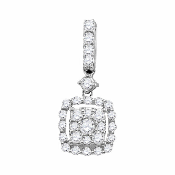 14kt White Gold Womens Round Diamond Square Cluster Pendant 1/2 Cttw