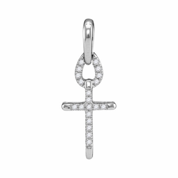 10kt White Gold Womens Round Diamond Small Roman Cross Religious Pendant 1/10 Cttw